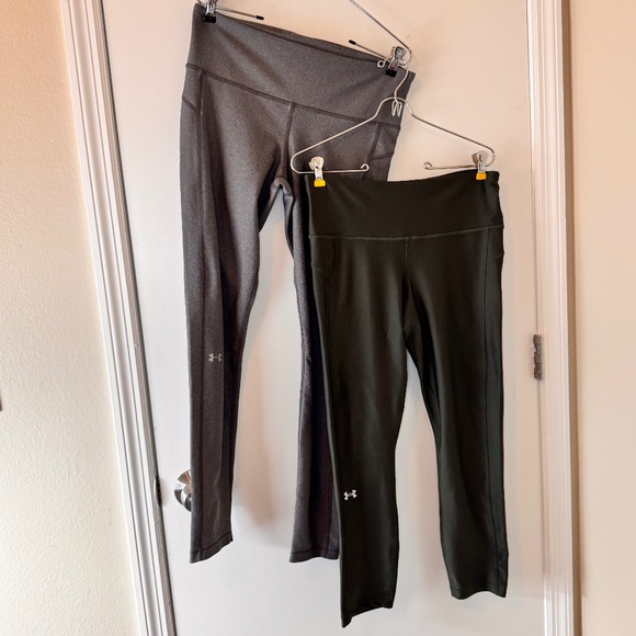 2 Pair Under Armour Heat Gear Compression Leggings‎ Large Grey & Olive Women - Picture 1 of 15